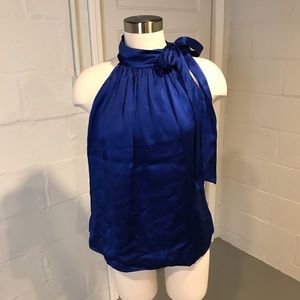 Tie neck cobalt blue top